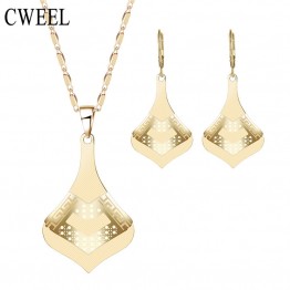 CWEEL Dubai Jewelry Sets Wedding Fashion African Beads Jewelry Sets Newest Design Necklace Earrings Party Accessories