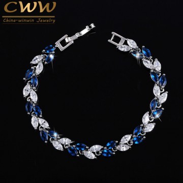 CWWZircons The New 2017 Summer Design White Gold Color Austrian Royal Blue Crystal Bracelets For Women Fashion Jewelry CB133