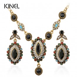 Charm Indian Jewelry Mixed Colorful Stone Crystal Gold Color Wedding Jewelry Sets For Brides 2017 New