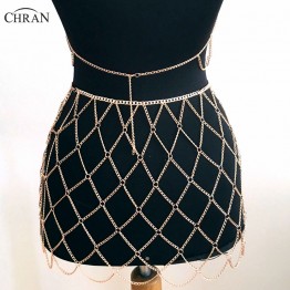 Chran 2017 New Sexy Grid Beach Chain Skirt and Necklace Bikini Body Belly Waist Chain Bra Bralette Women Dress Jewelry CRBJ912