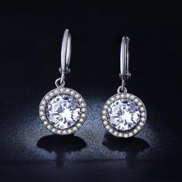 Classic Design Sliver Color Cushion Cut Big 5 Carat CZ Crystal Wedding Drop Earrings for Women E825