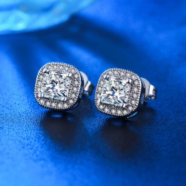 Classic Design Sliver Color Princess-cut Big Square CZ Cubic Zirconia Wedding Stud Earrings for Women E847