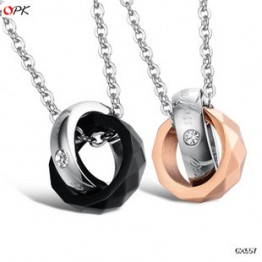 Classic chain titanium steel Lovers chain 18 k rose gold or Sliver double ring with pendant in selling jewelry