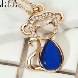 DILILI fashion crystal monkey pendant femme collier animal Blue rhinestone Statement necklaces & pendants for women XSN1196