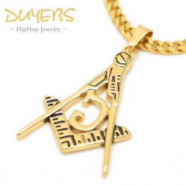 DUYEBS Retro freemasons geometric necklaces & pendants Hiphop Gold-color Stainless Steel 70cm long Chain fashion Men jewelry
