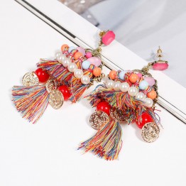 DoreenBeads Multicolor Tassel Earrings for Women Chic Jewelry Colorful Acrylic Bead 2017 Summer Trend Drop Earring 9x3.8cm 1Pair