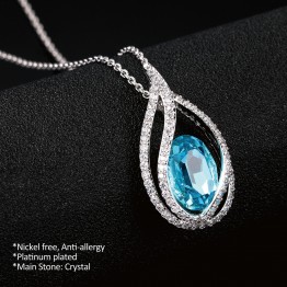 Double Fair Unique Cubic Zirconia Big Blue Crystal Necklace & Pendants Silver Color Elegant Wedding Jewelry For Women DFN292