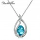 Double Fair Unique Cubic Zirconia Big Blue Crystal Necklace & Pendants Silver Color Elegant Wedding Jewelry For Women DFN292