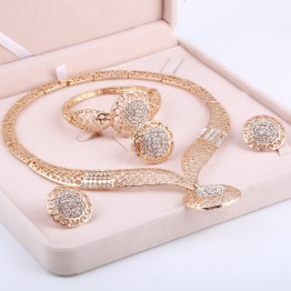 Dubai Gold Color Jewelry Sets Nigerian Wedding African Beads Crystal Bridal Jewellery Set Rhinestone Ethiopian Jewelry parure