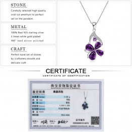 EDI  Woman Amethyst Real Flower Pendants Purple Crystal Clover 16 Inch Clavicle Chains 925 Sterling Silver Necklace Fine Jewelry