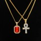 Egyptian Ankh Key Of Life Bling Rhinestone Cross Pendant With Round Rhinestone Pendant Necklace Set Men Fashion Hip Hop Jewelry