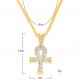 Egyptian Ankh Key Of Life Bling Rhinestone Cross Pendant With Round Rhinestone Pendant Necklace Set Men Fashion Hip Hop Jewelry