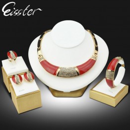 Essiter Statement Bridal Necklace Set Red Jewel Dubai Gold Color Jewelry Women Jewelry Schmuck Crystal Costume Jewellery Sets