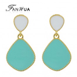 FANHUA  Ear Piercing Blue Enamel Candy Color Drop Designer Earrings New Fashion Brincos Women Pendientes Mujer