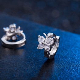 Fashion 925 Sterling Silver Luxury Crystal Stud Earrings Butterfly Design Earring For Women Girl Ear Jewelry Gift