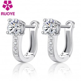Fashion 925 sterling silver stud earrings jewelry luxury Rhinestone inlaid "U"design ear buckle earrings women jewelry