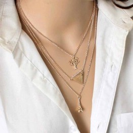 Fashion multilayer Necklace 2017 Design Three Layers Tree Metal Alloy Tower Statement Necklaces &Tower of small tree necklace