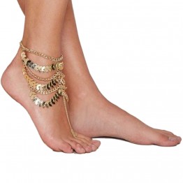 Fatpig 2017 Multi-layer Tassels Gold Color Anklet Vintage Multi-Layered Design Foot Chains Elegant Anklets Beach Jewelry 23+6cm