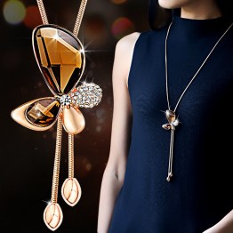 Fine Statement Crystal Butterfly Tassel Long Necklace Women 2017 New Jewelry Bijoux Necklaces & Pendants
