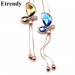 Fine Statement Crystal Butterfly Tassel Long Necklace Women 2017 New Jewelry Bijoux Necklaces & Pendants