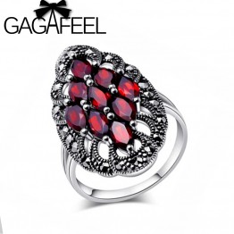 GAGAFEEL Authentic 100% 925 Sterling Silver Rings With Garnet Stone Luxury Jewelry Brand Wedding Engagement For Women Gift
