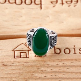 GZ Synthetic Garnet Ring Vintage Natural Green Stone 925 Sterling Silver anillos S925 Thai Silver Wedding Rings for Women