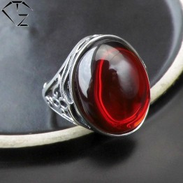 GZ Vintage Garnet Red Stone S925 Silver Ring Opened Size 100% Pure 925 Sterling Silver Rings for men Jewelry LR108