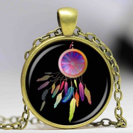 Glass Dome cabochon lovely native American dreamcatcher necklace good dreams protection tribal pendant handmade jewelry