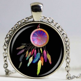Glass Dome cabochon lovely native American dreamcatcher necklace good dreams protection tribal pendant handmade jewelry