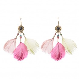 Golden Silver Fine Jewelry Colorful Feather Dangle Earrings Women Girls Ethnic Style Tribal American Native Earrings