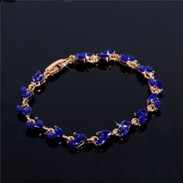 H:HYDE 1pc Gold blue Crystal Leaf chain Bracelet bangle For Women 2017 Fashion design Fashion Mujer Jewelry