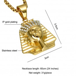 HIP Hop Gold Color Ancient Egypt Men Pendant & Necklace Ice Out Bling Pharaoh King Stainless Steel Titanium Necklaces Jewelry