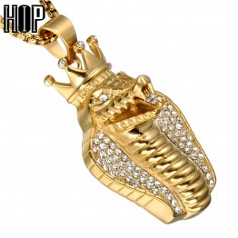 HIP Hop Iced Out Bling Full Rhinestone Big Cobra Snake Men Pendants Necklaces Gold Color Stainless Steel Animal Necklace Jewelry