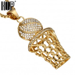 HIP Hop Iced Out Bling Full Rhinestone Men Basketball Pendants Necklaces Gold Stainless Steel Sports Necklace for Men Jewelry