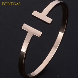 High Fashion Designer bracelets for women stainless Steel open Bangle 2017 Bracelets T Bangles smooth arm cuff  Brand Jewelry