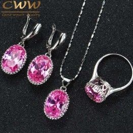 High Quality Round Purple Pink Anstrian Crystal Ladies Jewelry Sterling Silver 925 Fashion Jewellery Sets Christmas Gifts T271