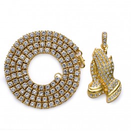 Hip Hop Jewelry Gifts Golden Bling 1 Row Rhinestone Stone  Jesus Necklaces Pendants Women Men Praying Buddha Hands Chains