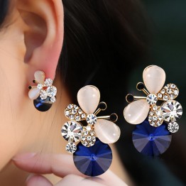 Hot Buy New Design High Quality Elegant Silver Plated Blue Opal Crystal Earrings Lovely Rhinestone Butterfly Earring oorbellen