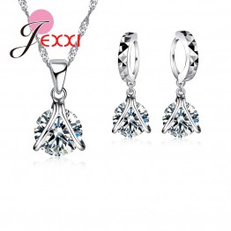 Hot Sale 925 Sterling V Shape Pendant Necklace Cubic Zirconia Drop Earrings for Women Brincos Bridal Party Jewelry Accessories
