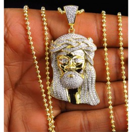 Iced Out Hip Hop Cool Hot Brand YELLOW Gold colors cz Guy Pendant Long Necklace Chain Jesus bling micro pave necklace