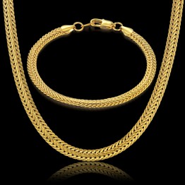 Indian Gold Jewelry Sets 6MM Snake Chain For Men/Women Wedding Party Jewelry Trendy Gold Color Chain Necklace Bracelet 2pcs Set