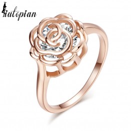 Iutopian Brand 2017 New Arrival Rose Flower Hollow Design Ring with Environmental Alloy Anti-Allergy #RG97606