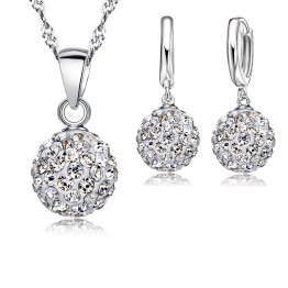 JEXXI 2017 Crystal Pendant Necklace Dangle Earrings Set Elegant 925 Sterling Silver Wedding Jewelry Sets For Brides 10 Colors