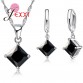 JEXXI 8 Colors Women Beautiful Necklace Set Lover Gift Square Shape Crystal 925 Sterling Silver Pendant Earrings Jewelry Sets