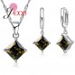 JEXXI 8 Colors Women Beautiful Necklace Set Lover Gift Square Shape Crystal 925 Sterling Silver Pendant Earrings Jewelry Sets