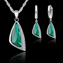 JEXXI Austrian Crystal Jewelry Sets 925 Sterling Silver Geometric Pendant Necklace And Earring Bridal Wedding Set Accessory