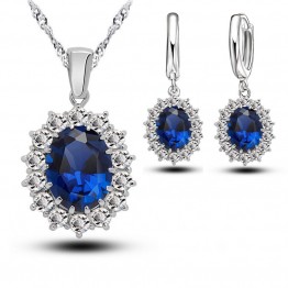 JEXXI Bridal Wedding Jewelry Sets Women Crystal 925 Sterling Silver Blue Cubic Zircon Engagment Earrings Pendant Necklace Set