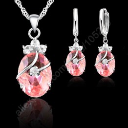 JEXXI Charming New Women Jewelry Sets Real 925 Sterling Silver Austrian Crystal Water Drop Pendant Necklace Stick Earrings Sets