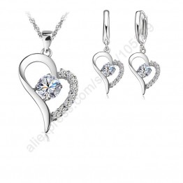 JEXXI Classic Fashion Jewelry Sets 925 Sterlng Silver Cubic Zircon Heart Shaped Pendant Necklace Earrings Set