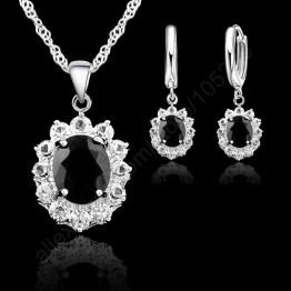 JEXXI Elegant Princess Kate Wedding Engagement Necklace Earring Jewelry Sets 925 Sterling Silver Cubic Zirconia Crystal Gifts